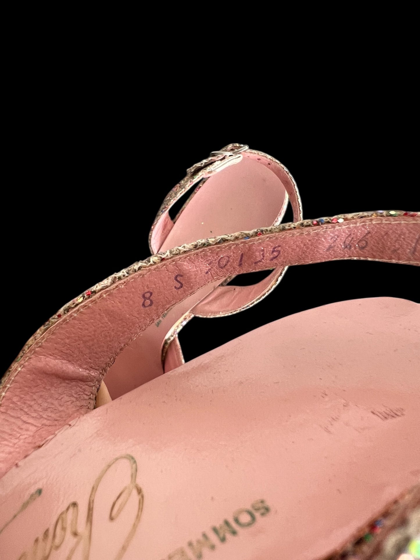 SOLD! Vintage 1950's Size 8 Slingback Pink Glitter Open Toe Heels