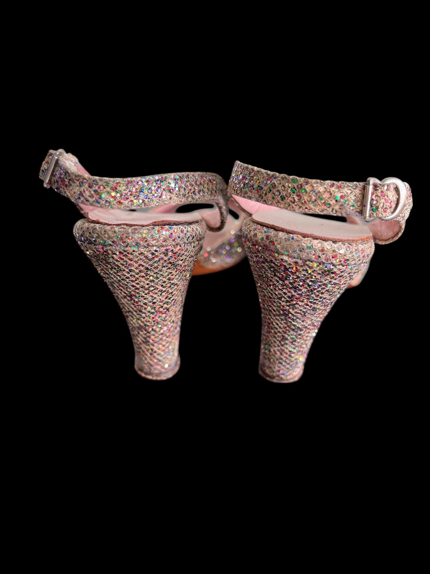 SOLD! Vintage 1950's Size 8 Slingback Pink Glitter Open Toe Heels