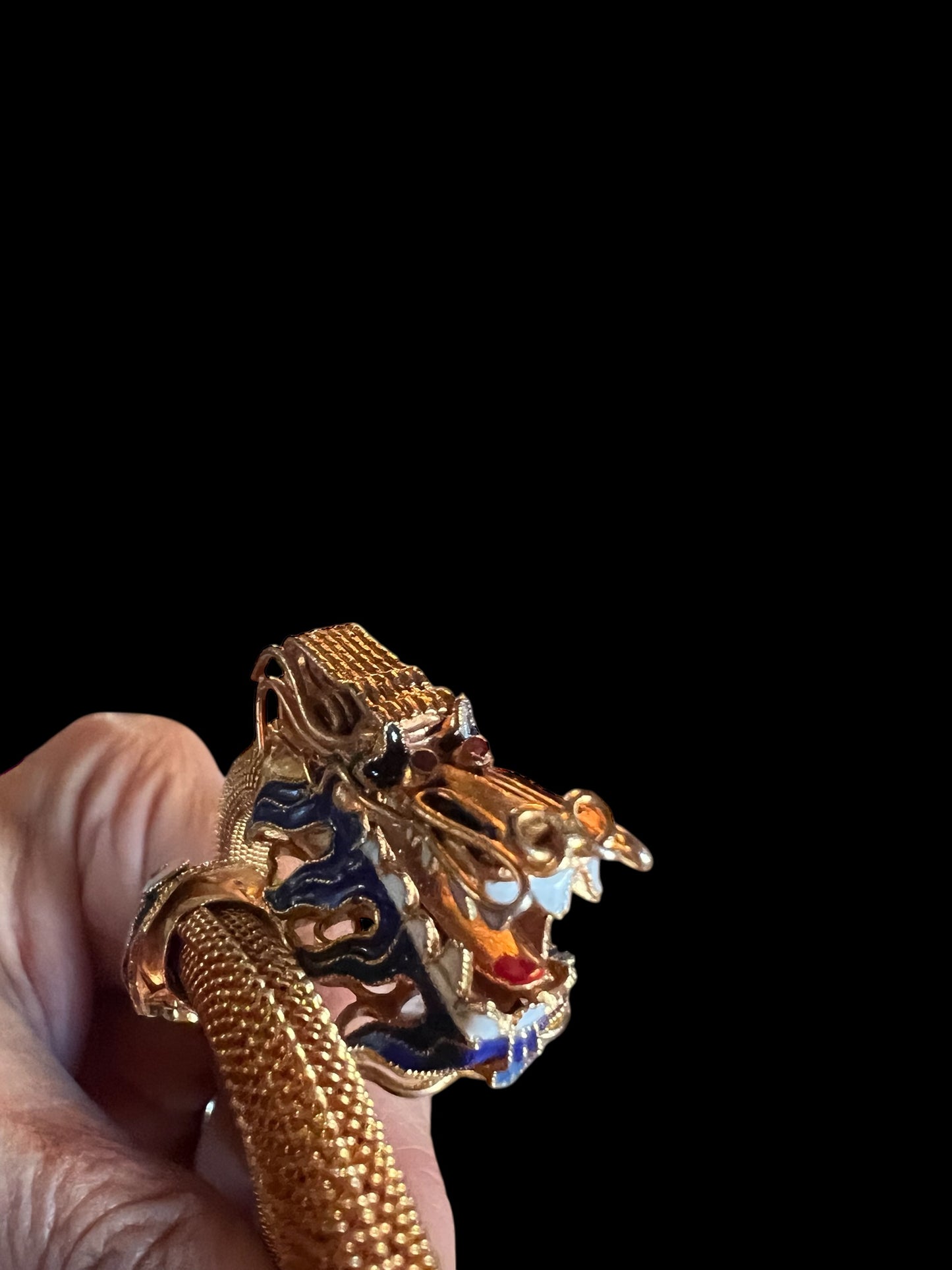 Rare Antique Chinese Gold Gilt Sterling Cloisonne Enamel Dragon Bangle