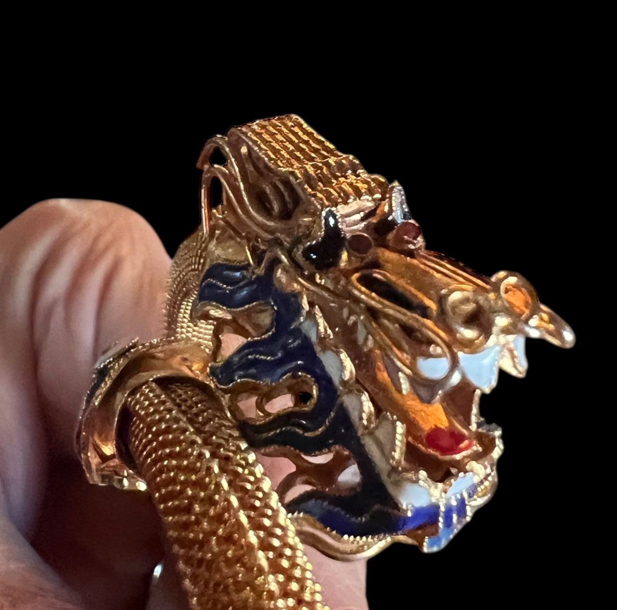 Rare Antique Chinese Gold Gilt Sterling Cloisonne Enamel Dragon Bangle