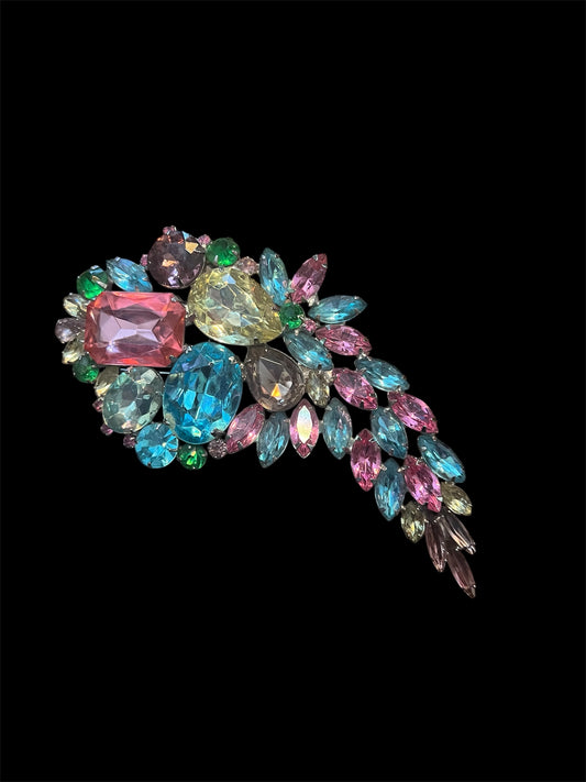 1950 Vintage Pastel Fruit Salad Huge Possibly Juliana Rhinestone Brooch Perfect