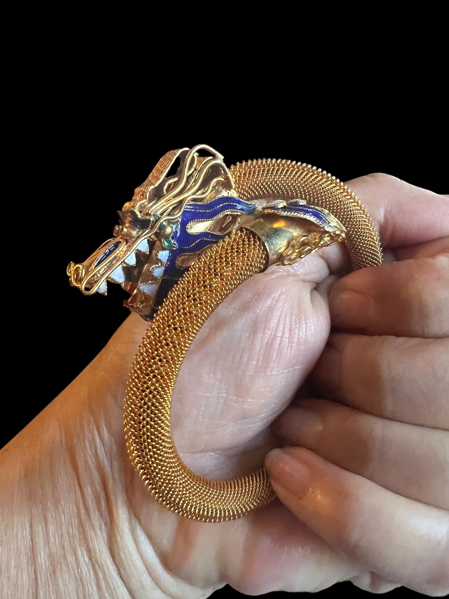 Rare Antique Chinese Gold Gilt Sterling Cloisonne Enamel Dragon Bangle