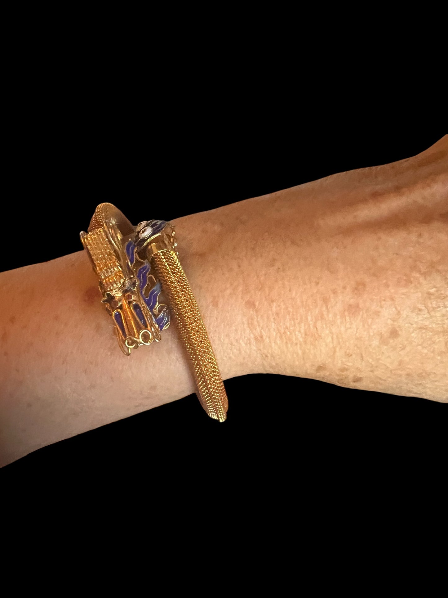 Rare Antique Chinese Gold Gilt Sterling Cloisonne Enamel Dragon Bangle