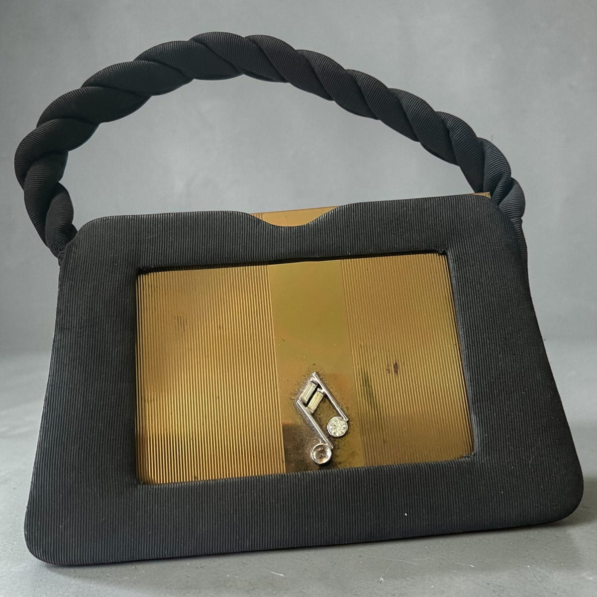 Antique Vintage Art Deco 1940 Gold Tone Musical Volupte Vanity Purse Original Tag