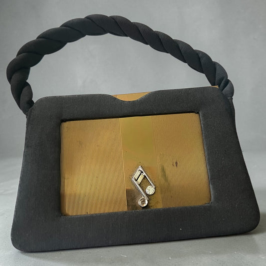 Antique Vintage Art Deco 1940 Gold Tone Musical Volupte Vanity Purse Original Tag