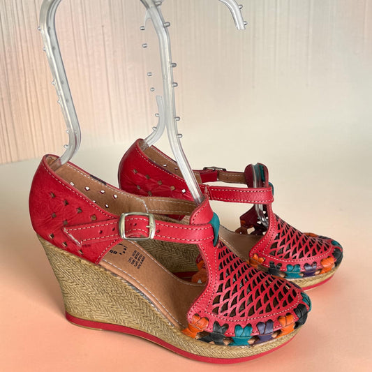 1970 Vintage Inspired Mexican Leather Platform Wedge Shoes Size 9 Never Used