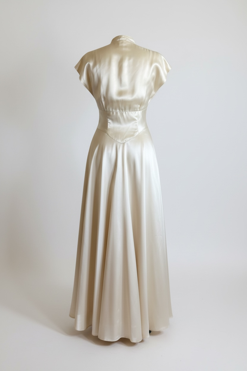 1940's Wedding Gown Creamy Champagne White Satin Pleated Front Gorgeous