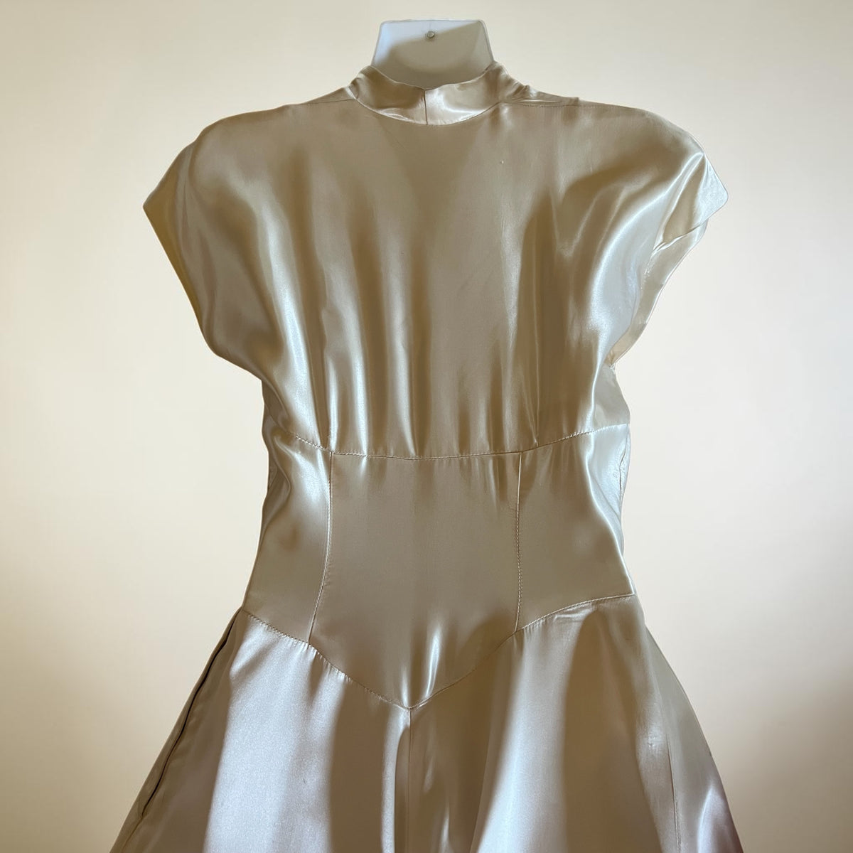 1940's Wedding Gown Creamy Champagne White Satin Pleated Front Gorgeous