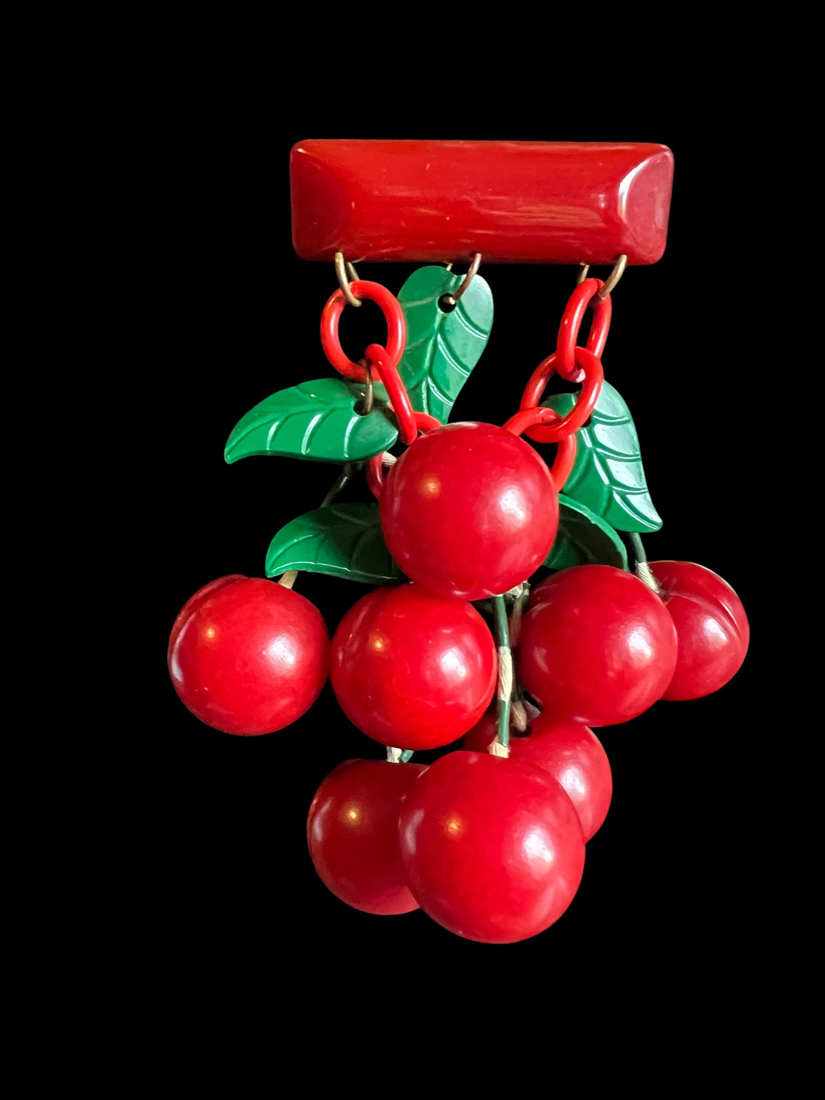 1940's Very Rare Vintage Novelty Large Red Bakelite Carved Cherries Brooch Pin