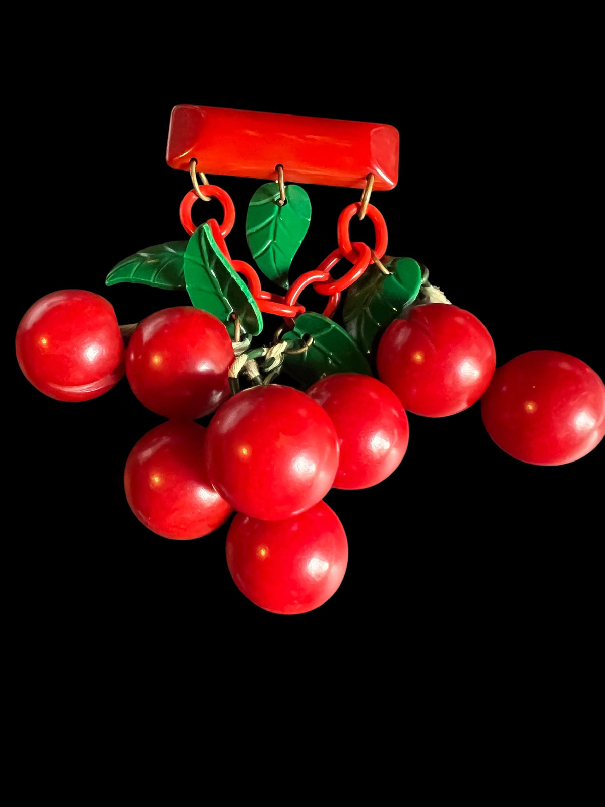 1940's Very Rare Vintage Novelty Large Red Bakelite Carved Cherries Brooch Pin