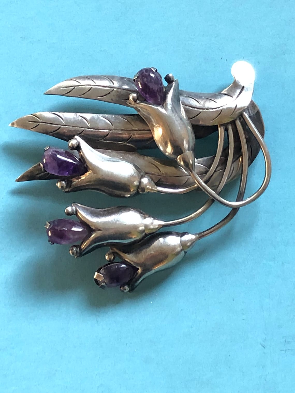 Gorgeous 1940 1950 Huge Sterling and Amethyst Made in Mexico Brooch Perfection