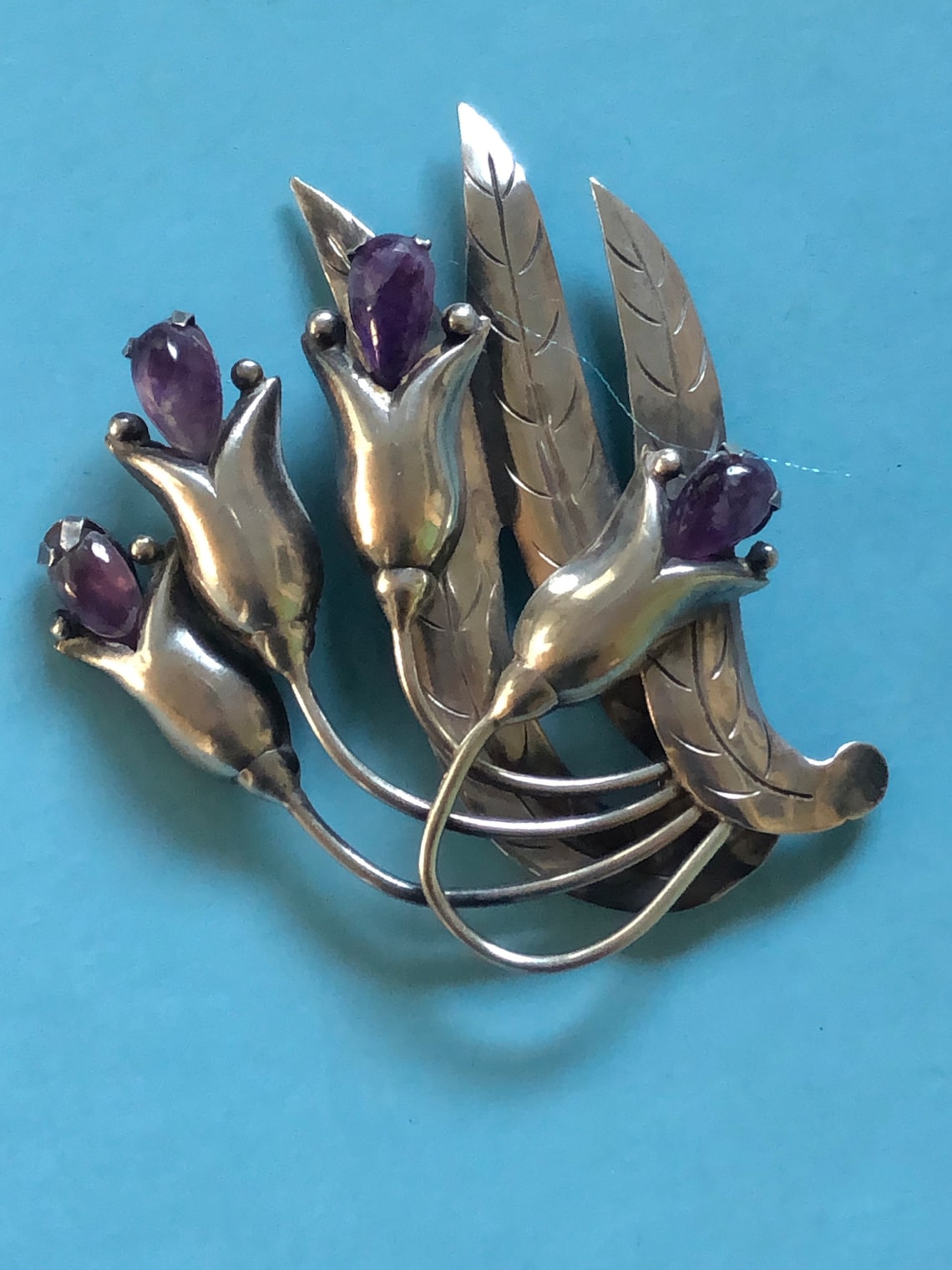 Gorgeous 1940 1950 Huge Sterling and Amethyst Made in Mexico Brooch Perfection