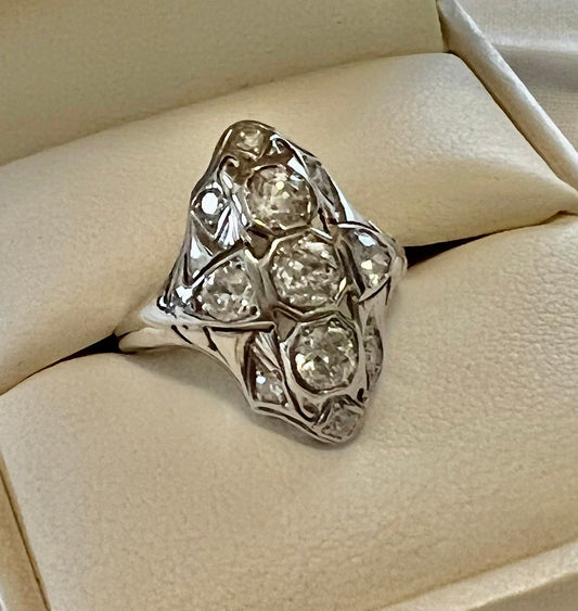 SOLD! Antique Estate Vintage Edwardian 14K White Gold 1.38CTS of Diamonds Ring