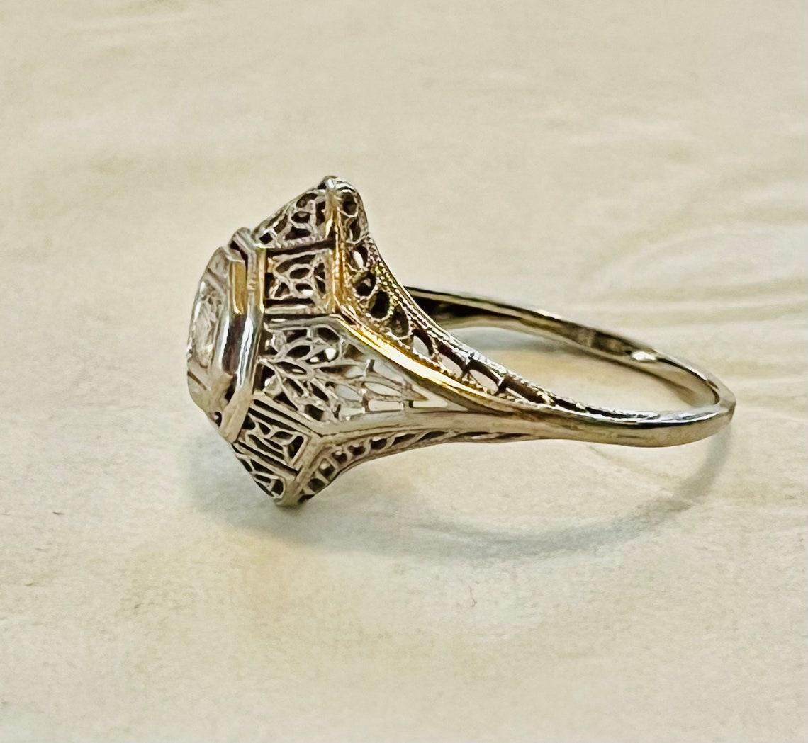 SOLD! 1800 1900 Antique Estate 14k White Gold 1/4ct Diamond Filigree Ring Perfect