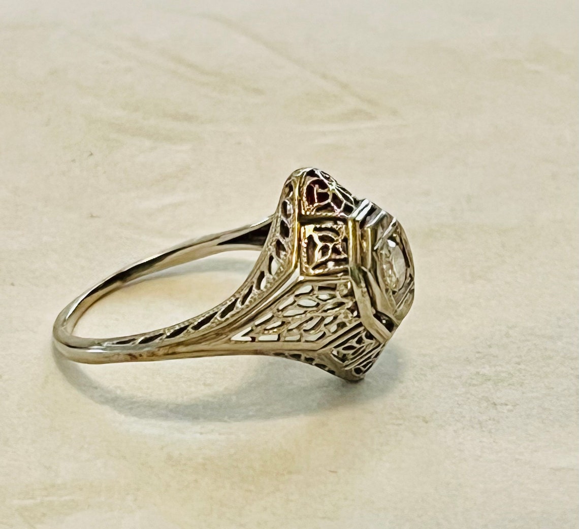 SOLD! 1800 1900 Antique Estate 14k White Gold 1/4ct Diamond Filigree Ring Perfect