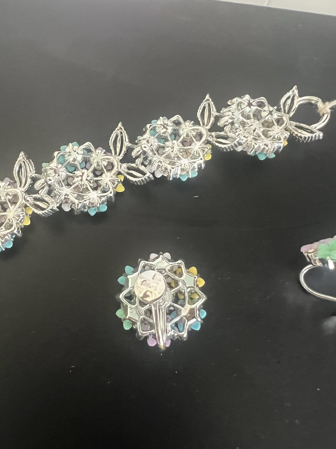 1950 Vintage Lisner Pastel Floral Bracelet and Earrings Set Gorgeous Beautiful Perfect