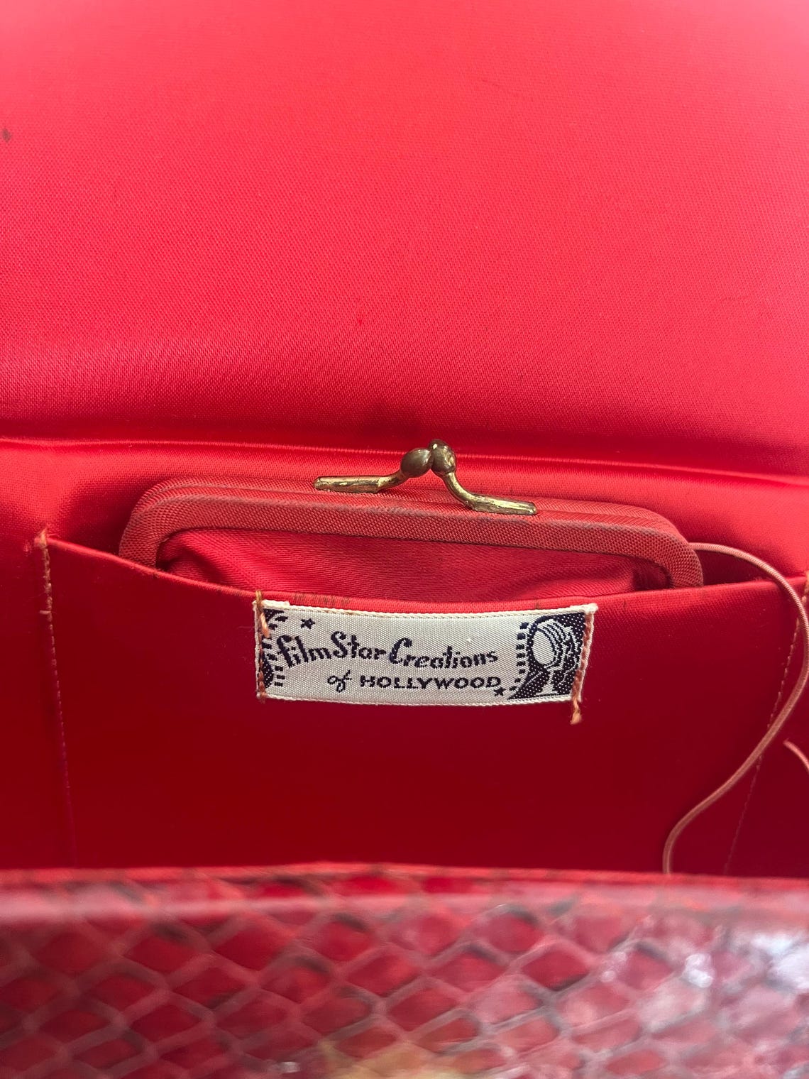 1940's Original Red Snakeskin Box Purse By Film Star Creations of Hollywood Beautiful Condition