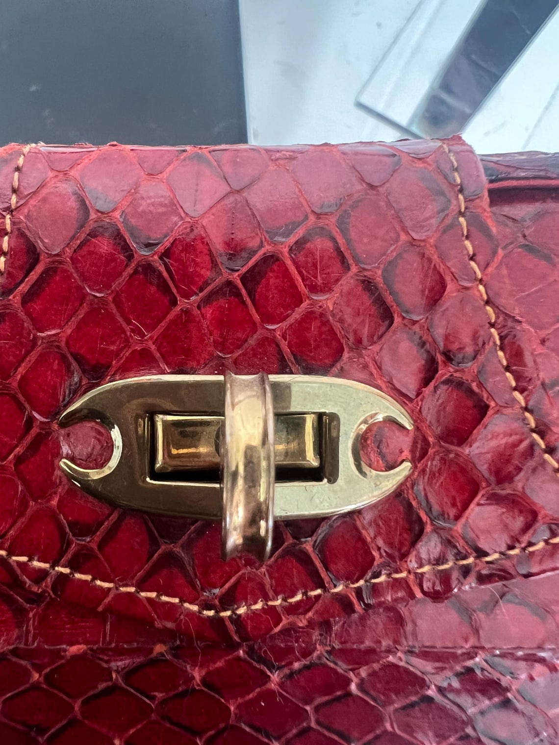 1940's Original Red Snakeskin Box Purse By Film Star Creations of Hollywood Beautiful Condition