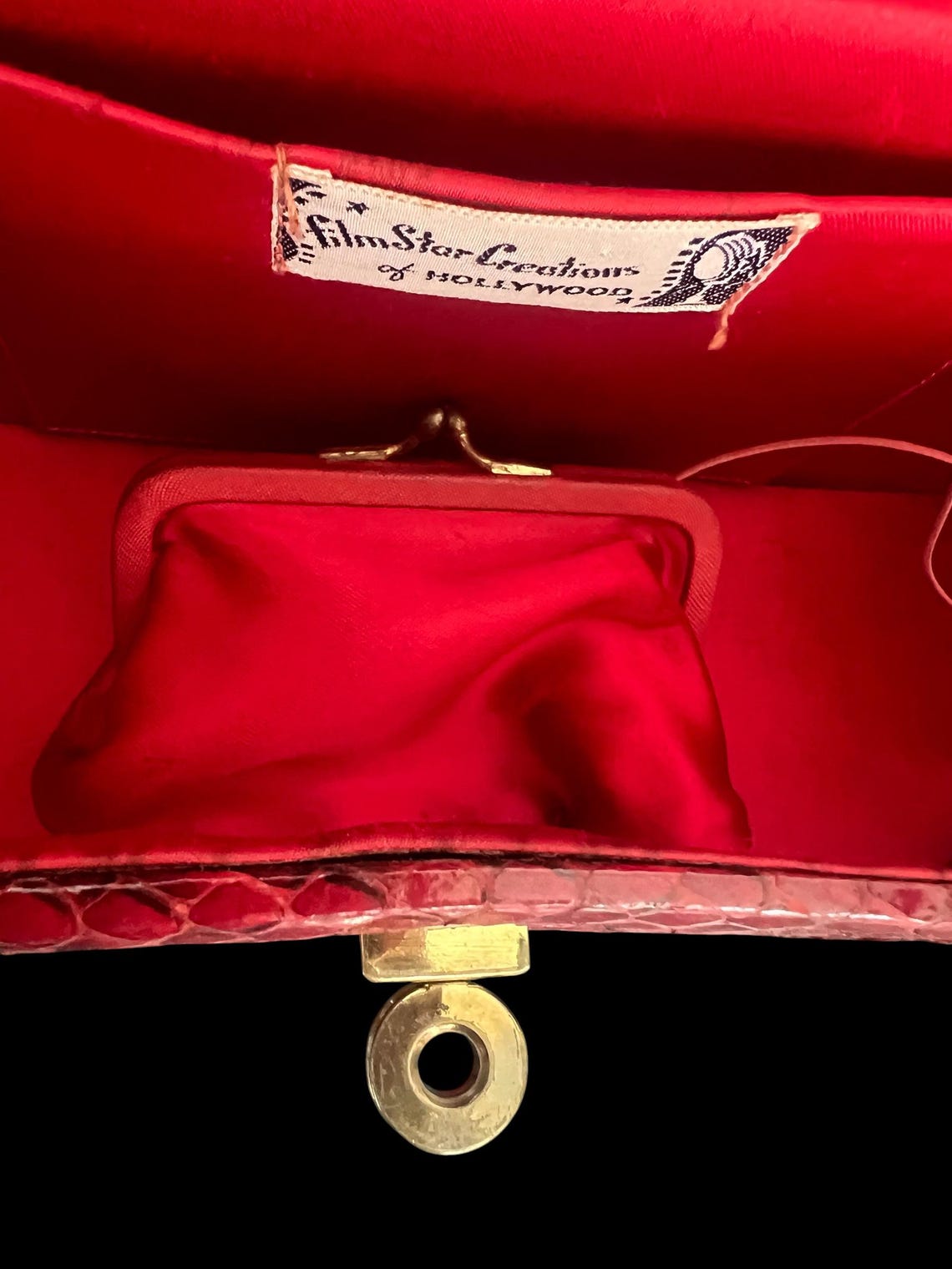 1940's Original Red Snakeskin Box Purse By Film Star Creations of Hollywood Beautiful Condition