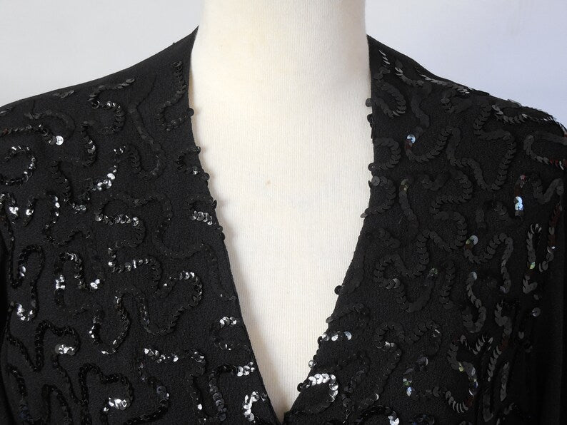 1940 Vintage Rich Black Crepe Blouse Label Nancy Parke Wilshire with Sequins Gorgeous and Perfect