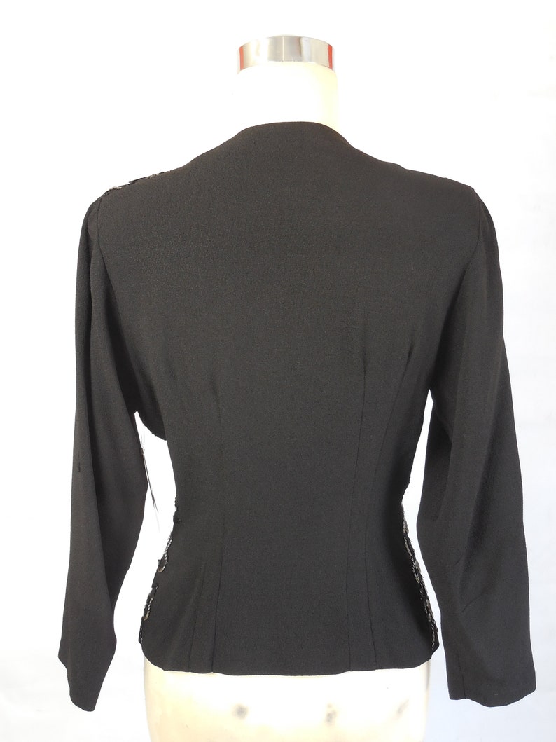 1940 Vintage Rich Black Crepe Blouse Label Nancy Parke Wilshire with Sequins Gorgeous and Perfect