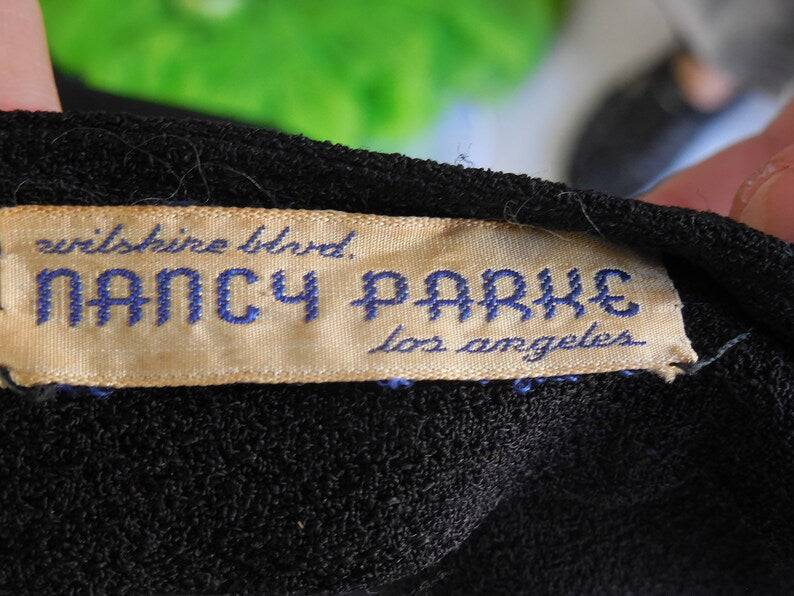 1940 Vintage Rich Black Crepe Blouse Label Nancy Parke Wilshire with Sequins Gorgeous and Perfect