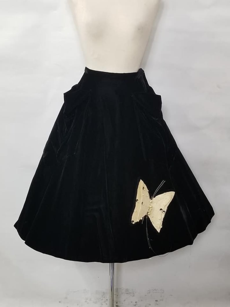 1950 Vintage Silk Velvet Skirt with Movable Butterfly Applique Perfect