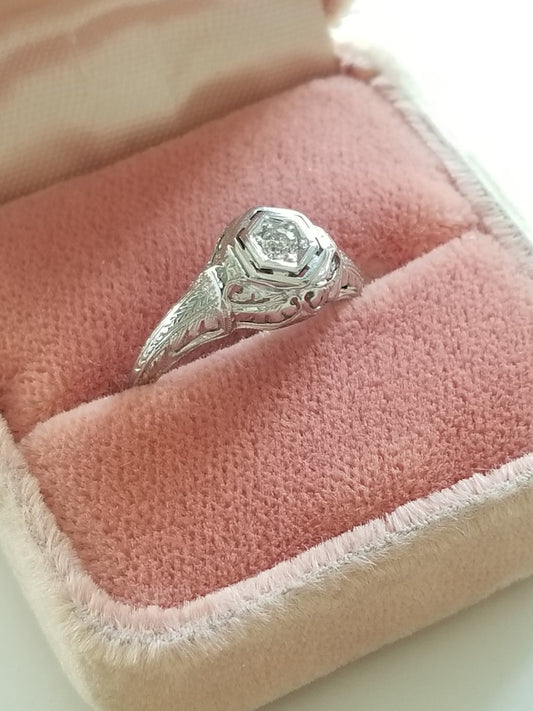 Antique Estate Vintage 1800's 1900's 18K White Gold Diamond Filigree Ring