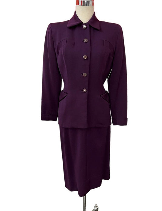 1940 Beautiful Very Lilli Ann Style Gabardine Deep Eggplant Color Suit Dead Stock Gorgeous