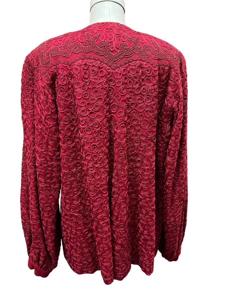 1940s Soft Wool Fuchsia Red Soutache Embellished Evening Full Swing Coat Large Size Perfect