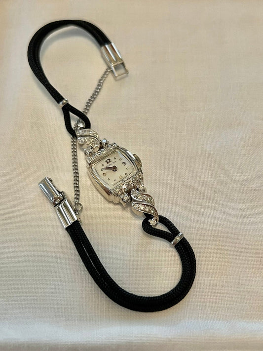 SOLD! 1940 1950 Vintage Antique Estate Hamiton 14K White Gold with Diamonds Ladies Watch