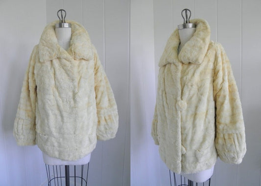 1930's Vintage Cream Fur Evening Party Coat Jacket Hip Length Beautiful