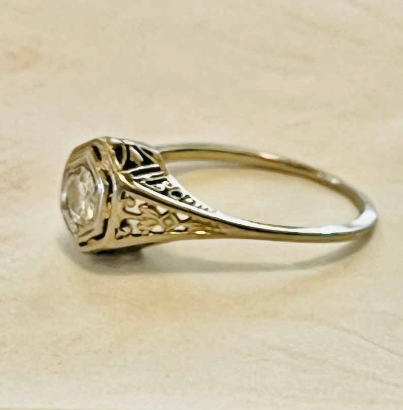 Antique Estate 1900's 1920's Art Deco Vintage 18K White Gold .50CT Diamond Filigree Ring