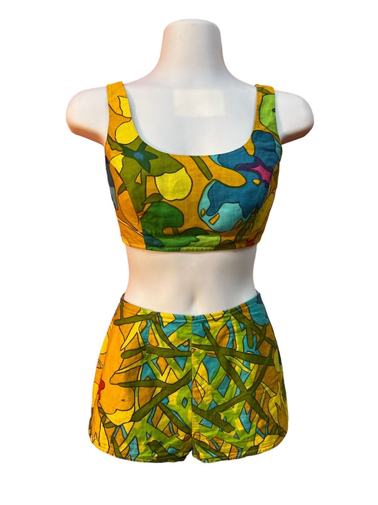 Vintage Nalii Honolulu Dead Stock Early 1960 Two Piece Swimsuit Multi Color Never Used