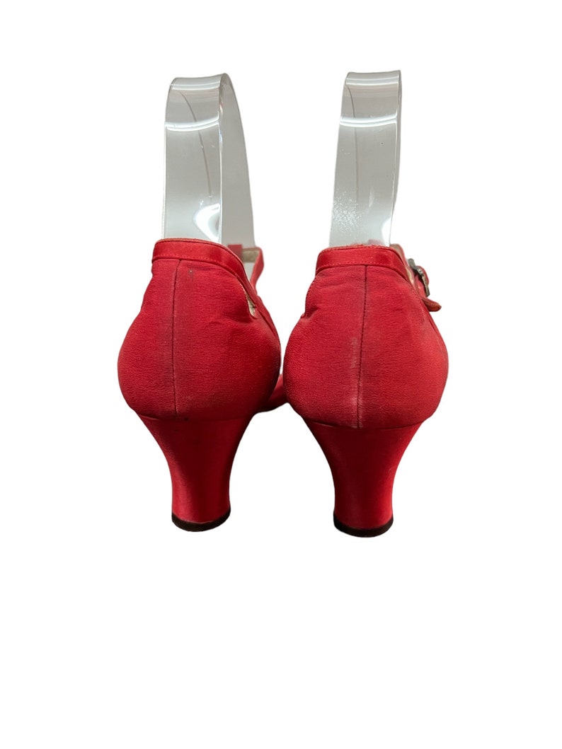 SOLD! 1920 Rare Vintage Size 9 Red Satin & Taffeta T Strap Evening Shoes Heels