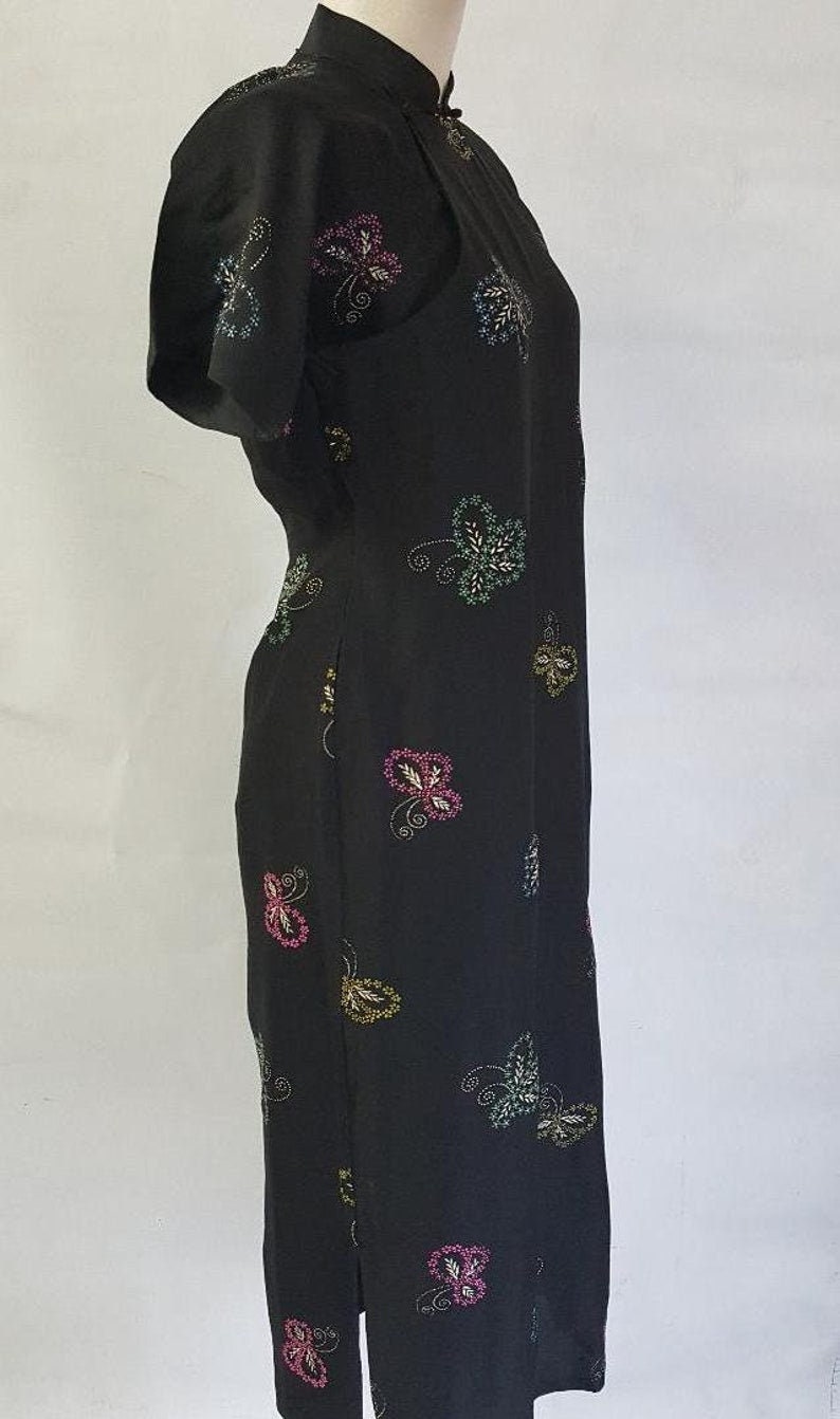 Gorgeous 1930's 1940's Silk Rayon Cheongsam Volup Dress Large Size