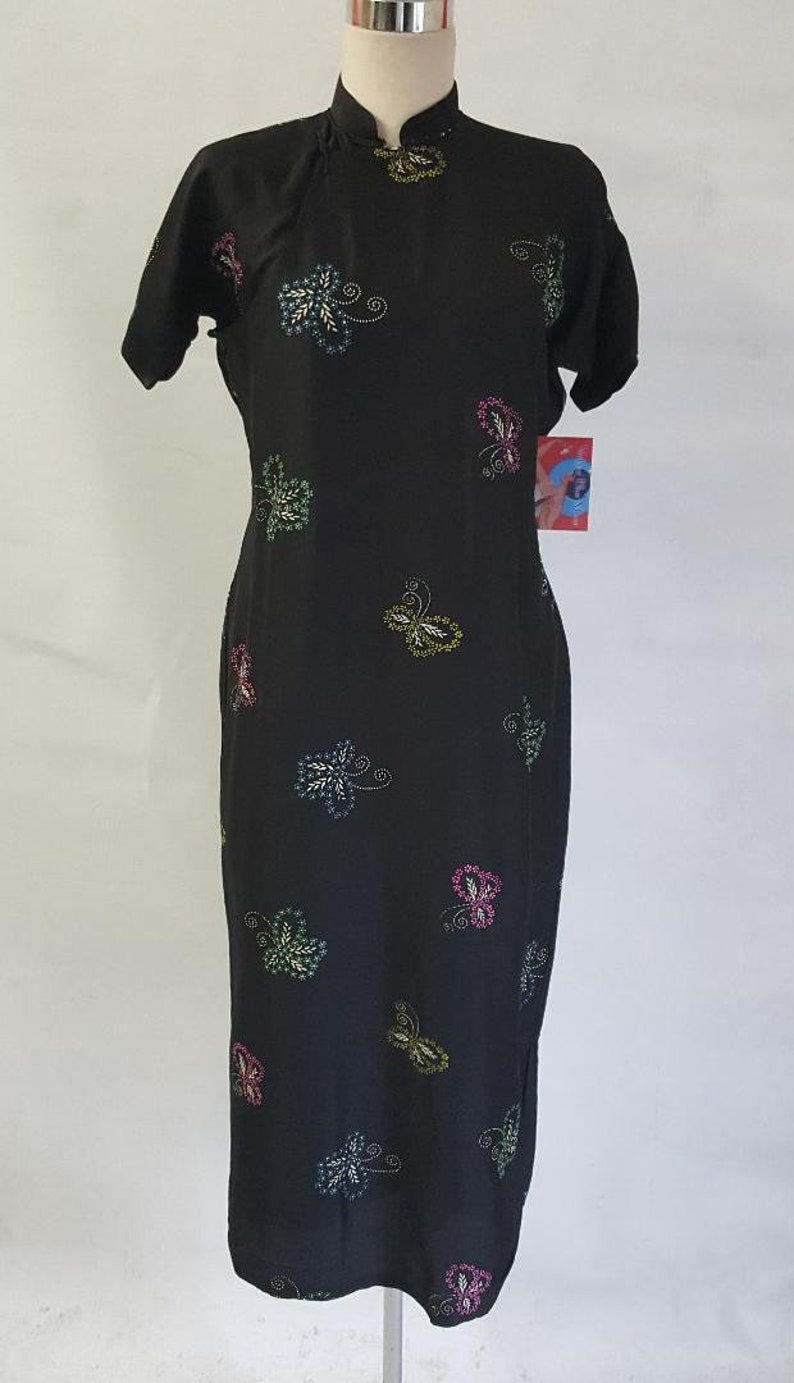 Gorgeous 1930's 1940's Silk Rayon Cheongsam Volup Dress Large Size