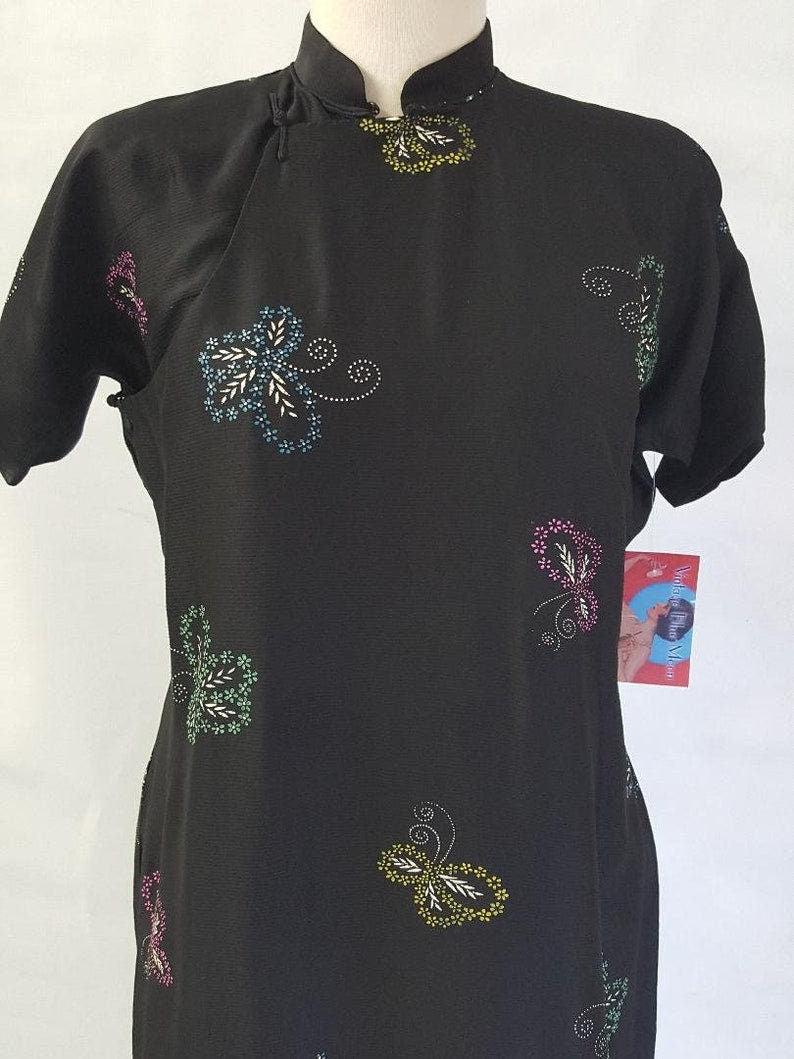 Gorgeous 1930's 1940's Silk Rayon Cheongsam Volup Dress Large Size