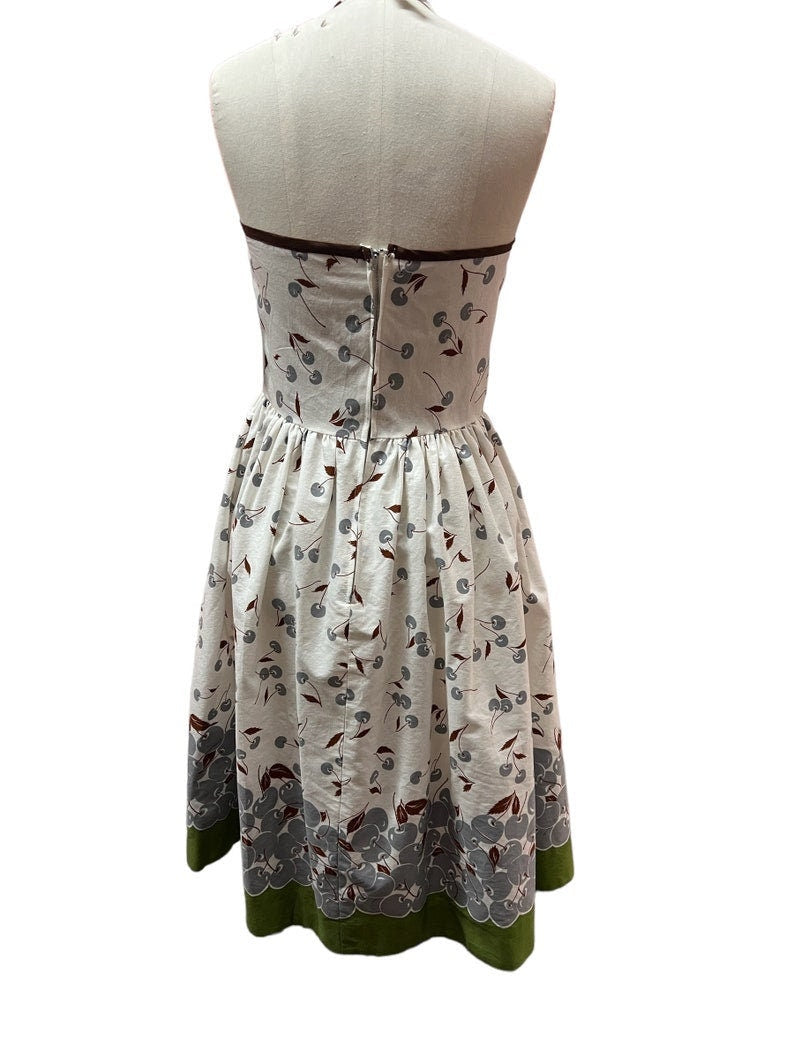 1950's Vintage Halter Strap Shelf Bust Cotton Summer Dress With Cherry Print (Copy)