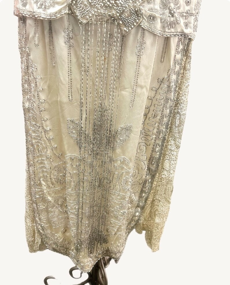 SOLD! 1920 Vintage Antique Lovely Silk Satin & Lace Heavily Beaded Evening Gown Gorgeous