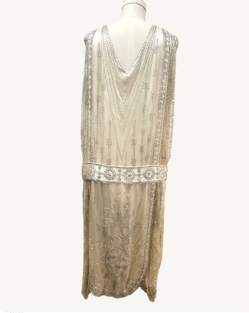 SOLD! 1920 Vintage Antique Lovely Silk Satin & Lace Heavily Beaded Evening Gown Gorgeous