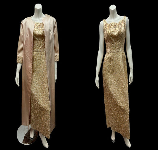 1950-60's Vintage Emma Domb 2 Piece Set Soft Pale Pink Color Satin Cocktail Evening Gown