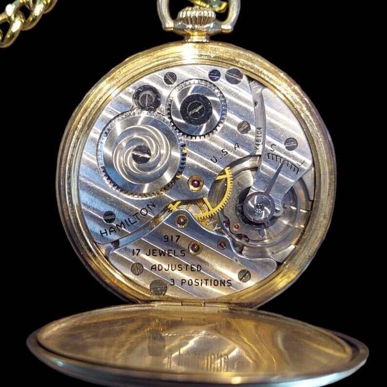 SOLD! Hamilton 1940's 14k Yellow Gold Pocket Watch Grade 917 17J 3 Adj Positions Masonic Past Master