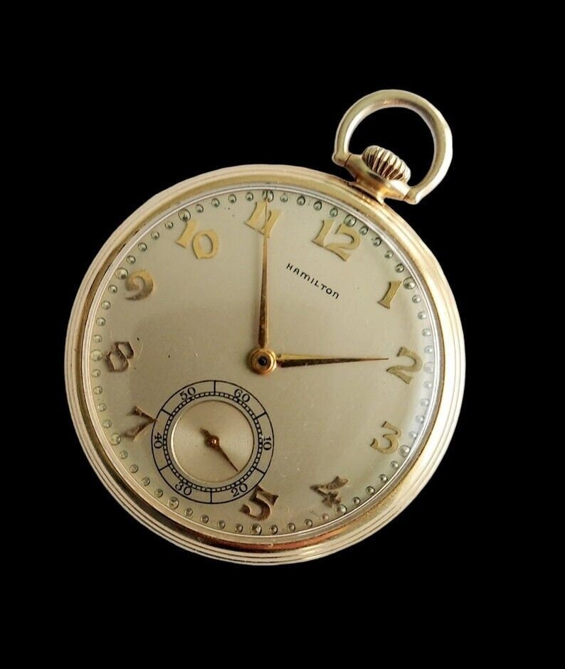 SOLD! Hamilton 1940's 14k Yellow Gold Pocket Watch Grade 917 17J 3 Adj Positions Masonic Past Master