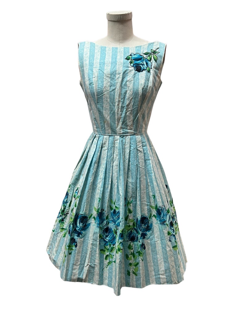 1950's Vintage Cover Girl of Miami Summer Dress with Large Blue Roses Fabulous