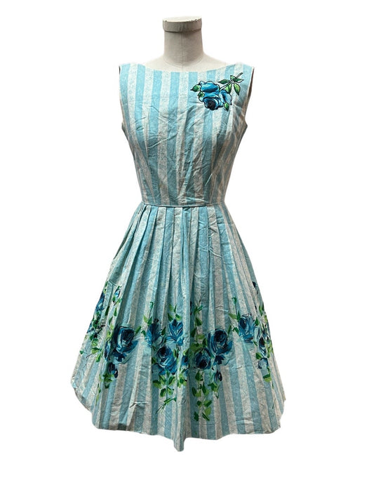 1950's Vintage Cover Girl of Miami Summer Dress with Large Blue Roses Fabulous