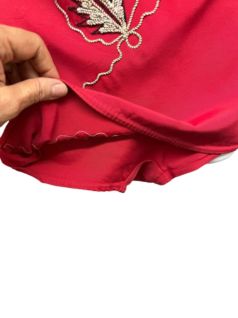 1940 Vintage Large Size 16 Red Swimsuit With Soutache Leaf Embellishments