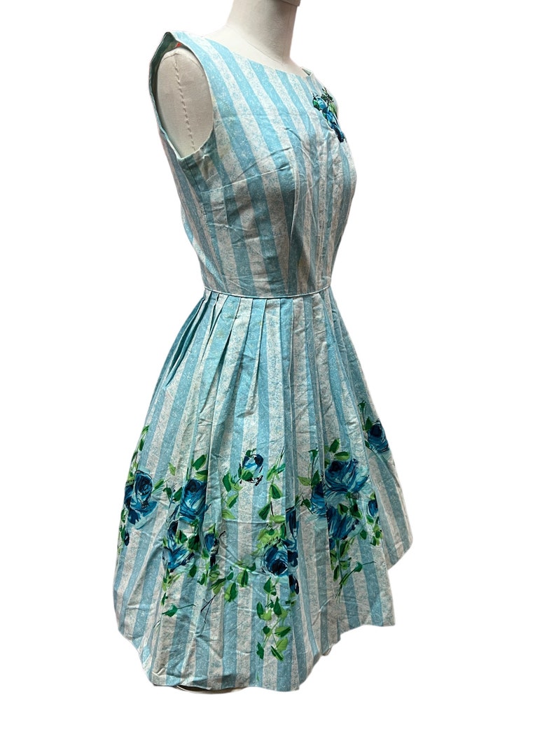 1950's Vintage Cover Girl of Miami Summer Dress with Large Blue Roses Fabulous