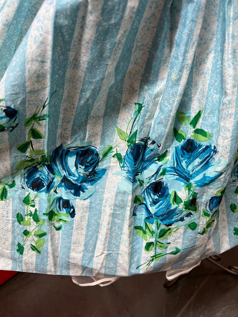 1950's Vintage Cover Girl of Miami Summer Dress with Large Blue Roses Fabulous