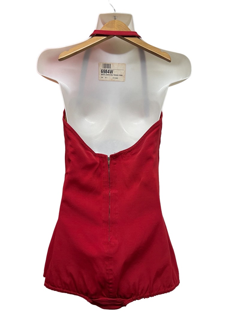 1940 Vintage Large Size 16 Red Swimsuit With Soutache Leaf Embellishments